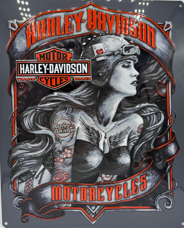 Harley Davidson Tonal Babe Metal Embossed Sign