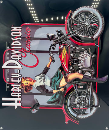 Harley Davidson Classic Pin Up Babe Metal Embossed Sign