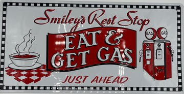 Eat and Get Gas Metal Embossed Sign
