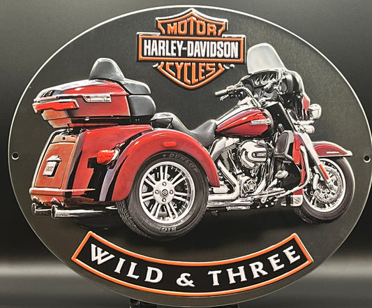 Harley Davidson Wild and Three Embossed Tin Sign