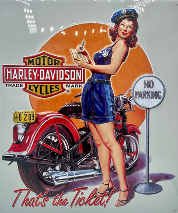 Harley Davidson Ticket Babe Metal Embossed Sign
