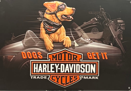 Harley Davidson Side Dog Embossed Tin Sign