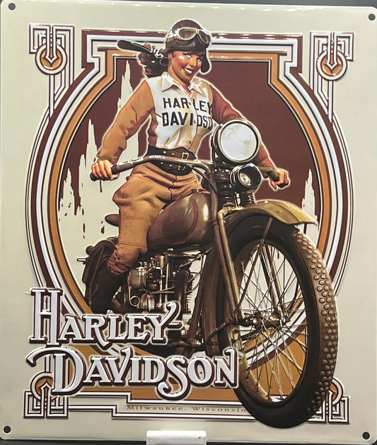 Harley Davidson Nouveau Babe Embossed Tin Sign