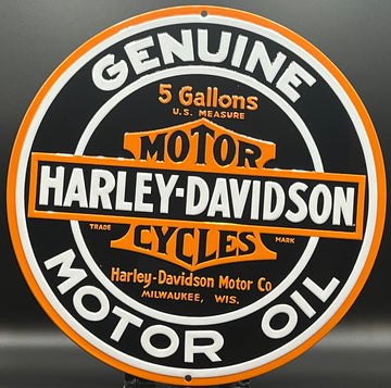 Harley Davidson Oil Round Embossed Tin Sign