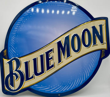 Blue Moon Die Cut Metal Embossed Sign