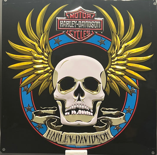 Harley Davidson Spade Skull Embossed Tin Sign