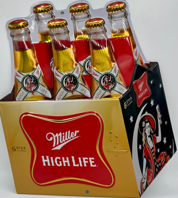 Miller High Life Die-Cut 6 Pack Metal Embossed Sign