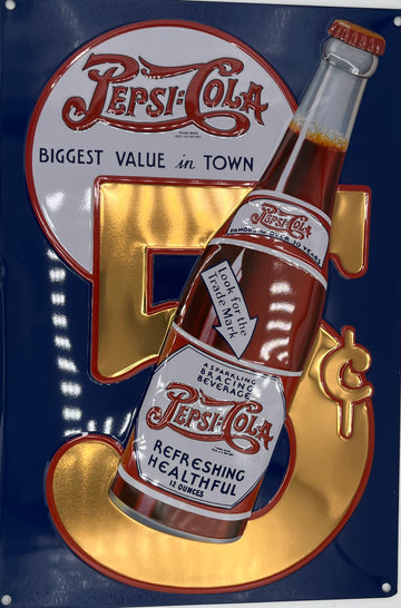 Pepsi Gold 5 Cent Metal Embossed Sign