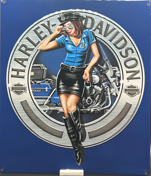 Harley Davidson Police Babe Embossed Tin Sign