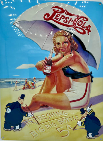Pepsi Beach Lady Metal Embossed Sign