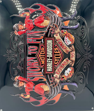 Harley Davidson Sworn to Fun Babes Metal Embossed Sign