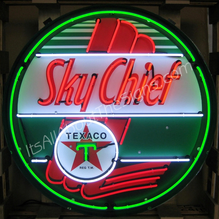 Texaco Sky Chief in Steel Can Neon Sign