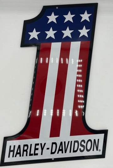 Harley Davidson Die Cut Number One Metal Embossed Sign