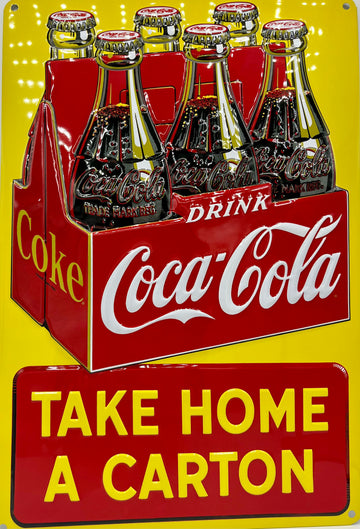 Coca-Cola Take Home Carton Metal Embossed Sign