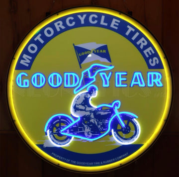 Goodyear Vintage Motorcycle LED FLEX-NEON Sign in Steel Can