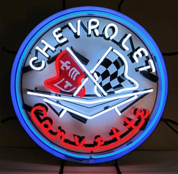 Corvette Flags Neon Sign w/ Blue Outer Ring