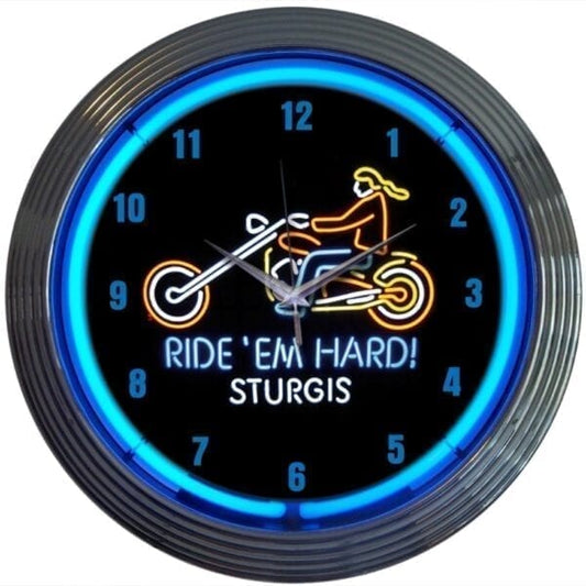 Ride 'Em Hard Sturgis Neon Clock