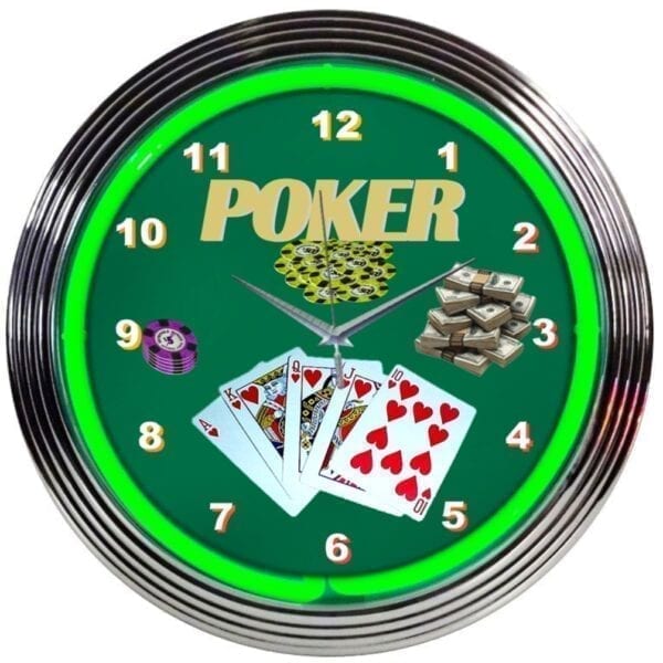 Poker Green Neon Clock