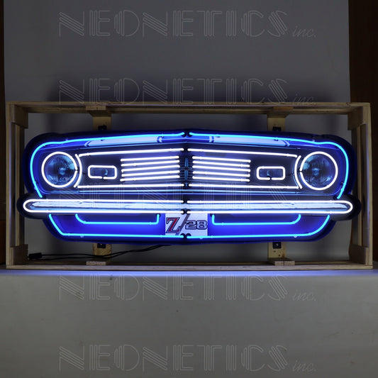 Camaro Z28 Grill Neon Sign in a Steel Can