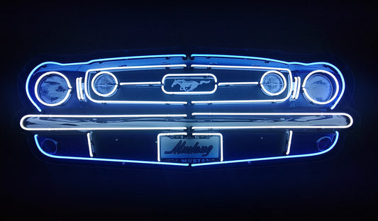 Ford Mustang Grill Neon Sign in a Steel Can