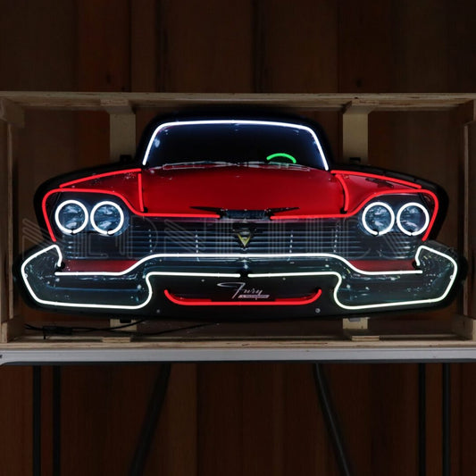 Plymouth Fury Grill Neon Sign in a Steel Can