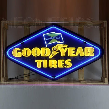 Goodyear Tires Diamond Neon Sign in a Steel Can