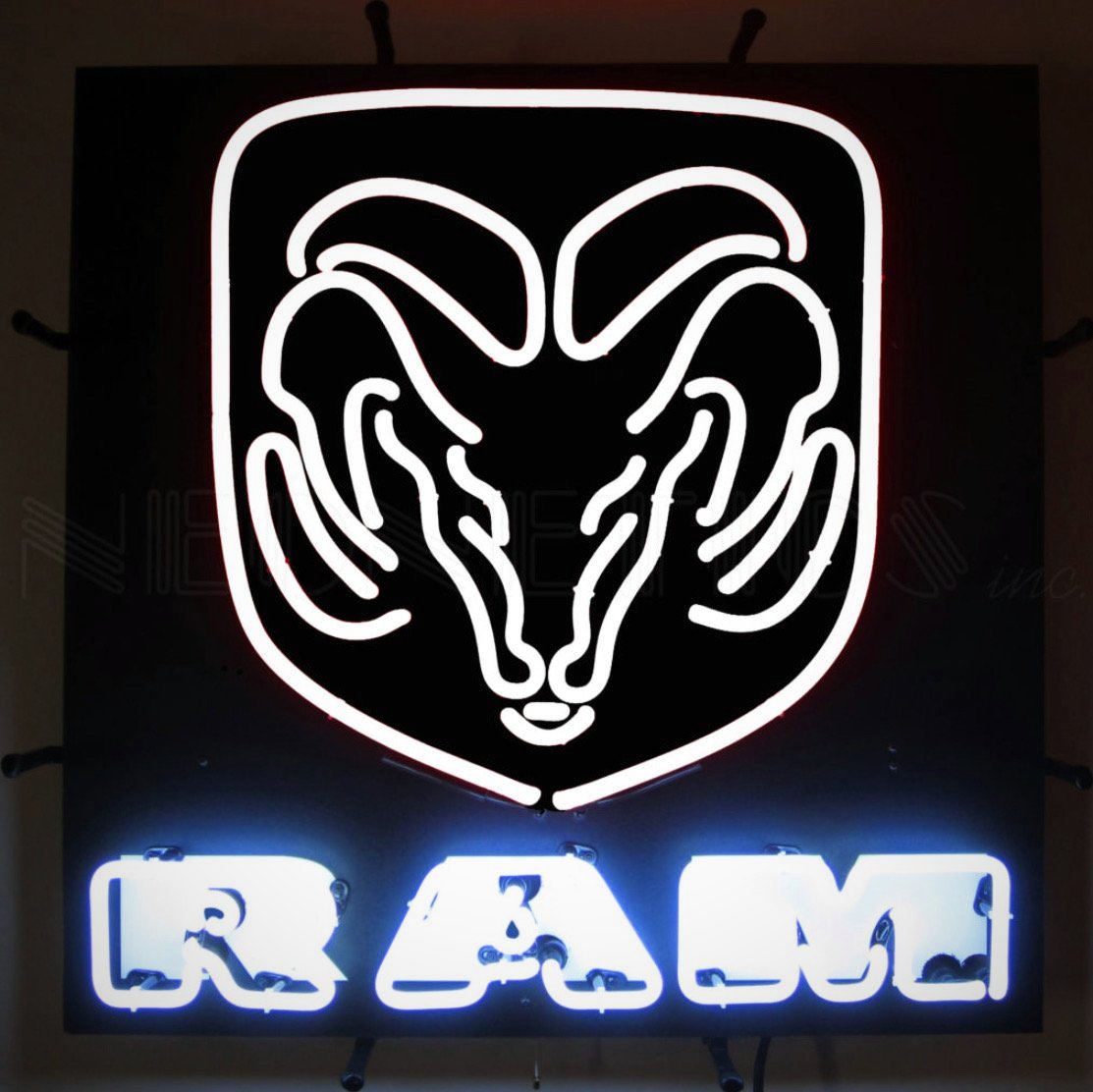 Dodge Ram White Logo Neon Sign