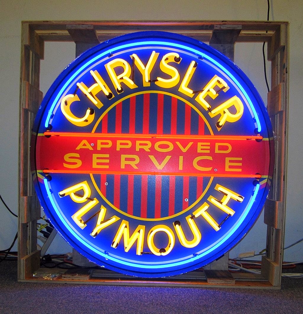 Chrysler Plymouth Approved Service in Steel Can Neon Sign
