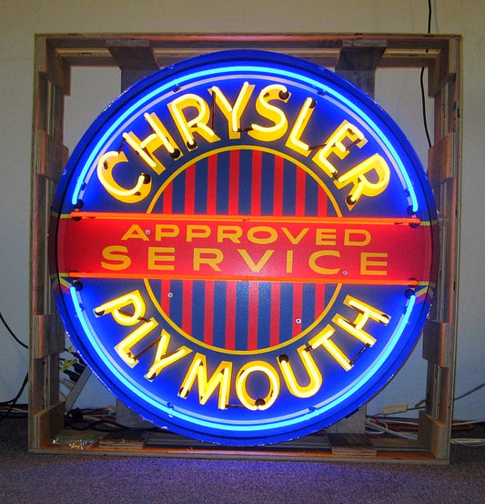 Chrysler Plymouth Approved Service in Steel Can Neon Sign