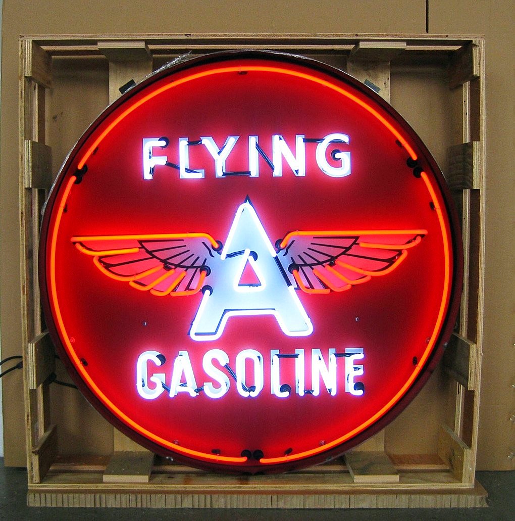 Flying A Gasoline in Steel Can Neon Sign