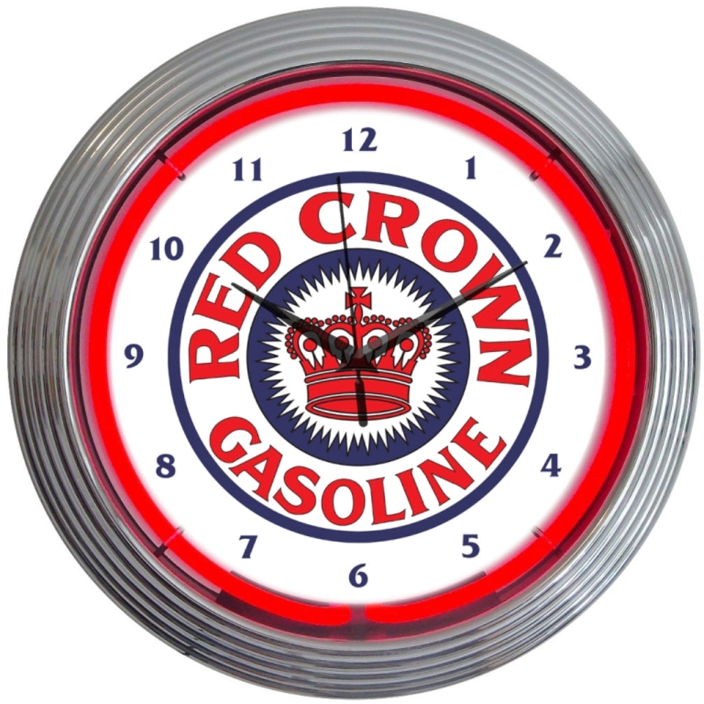 Red Crown Gasoline Neon Clock