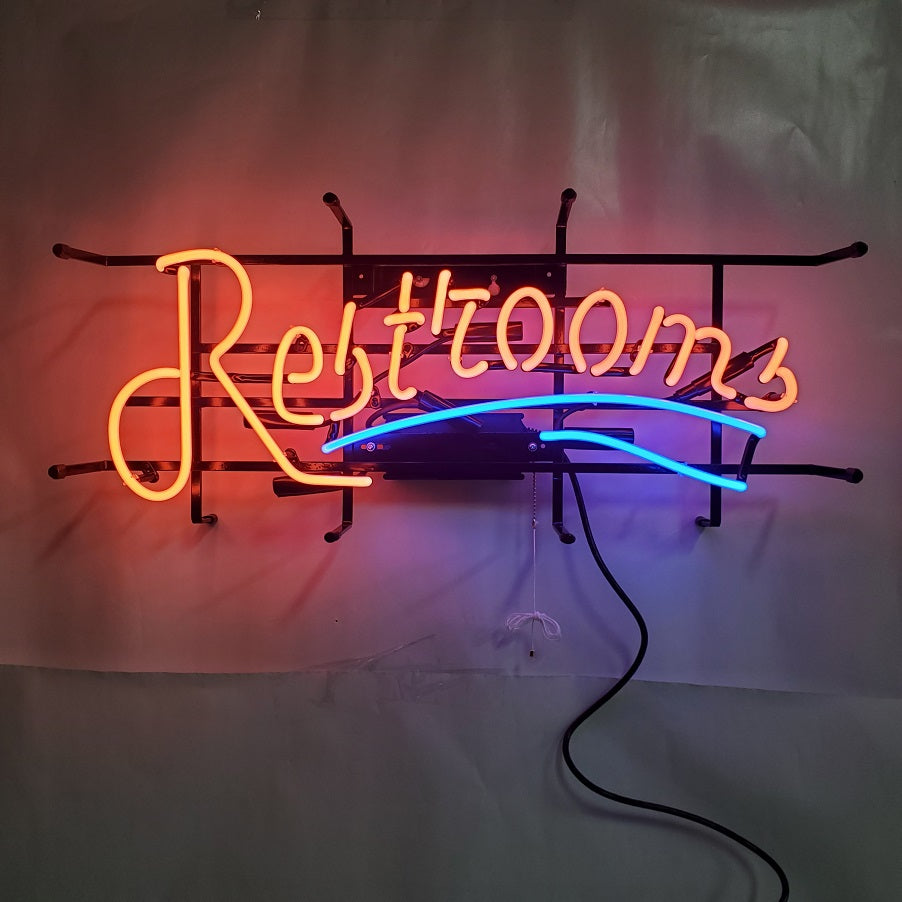 "Restrooms" Script Neon Sign