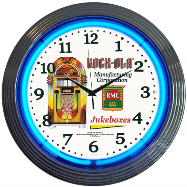 Rockola Juke Box Blue Neon Clock